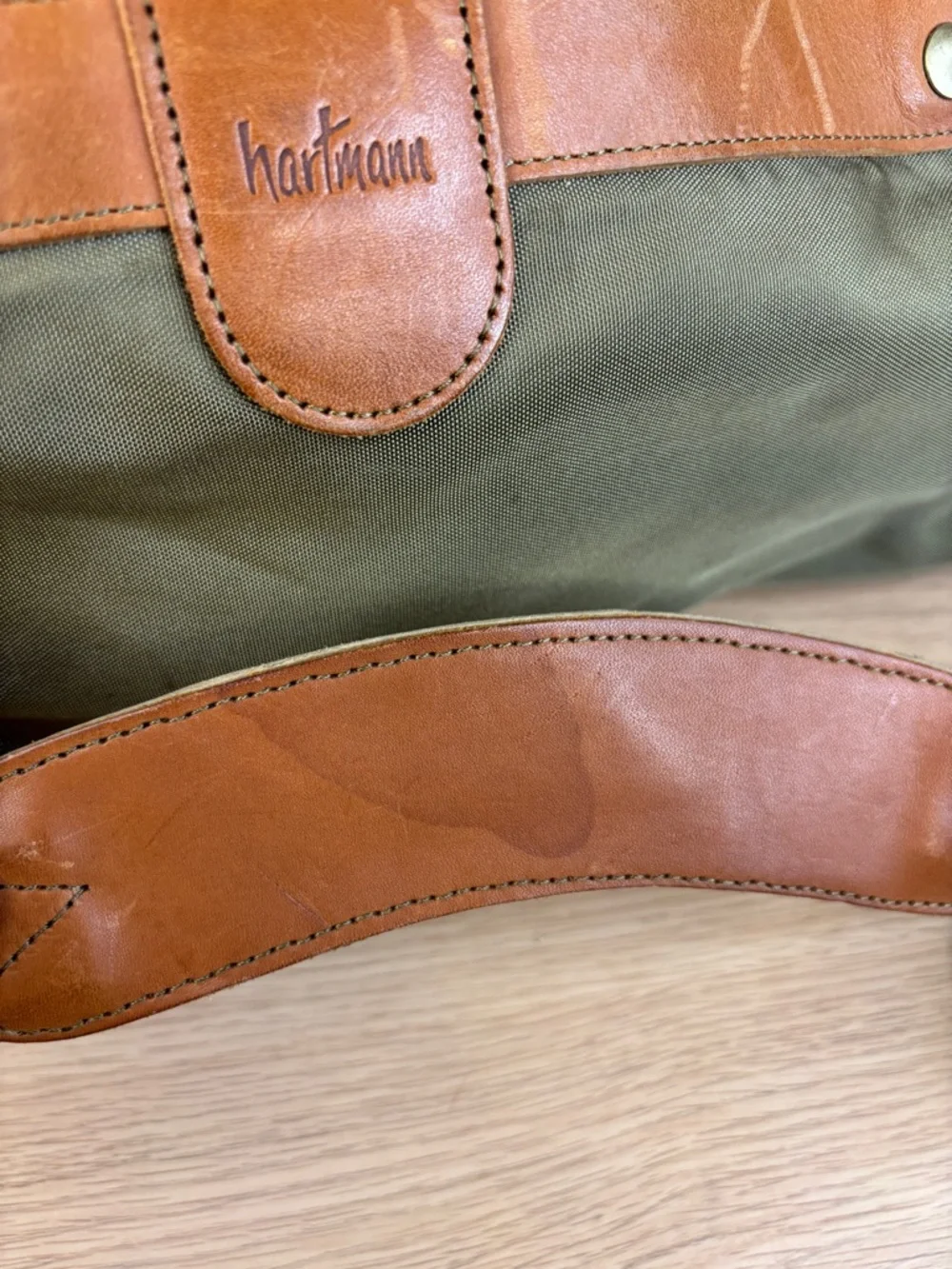 Vintage Hartmann Weekender Duffle Durable Olive Green Ballistic Nylon w/Leather
